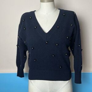 Elegant Navy Sweater with Bead Embellishments